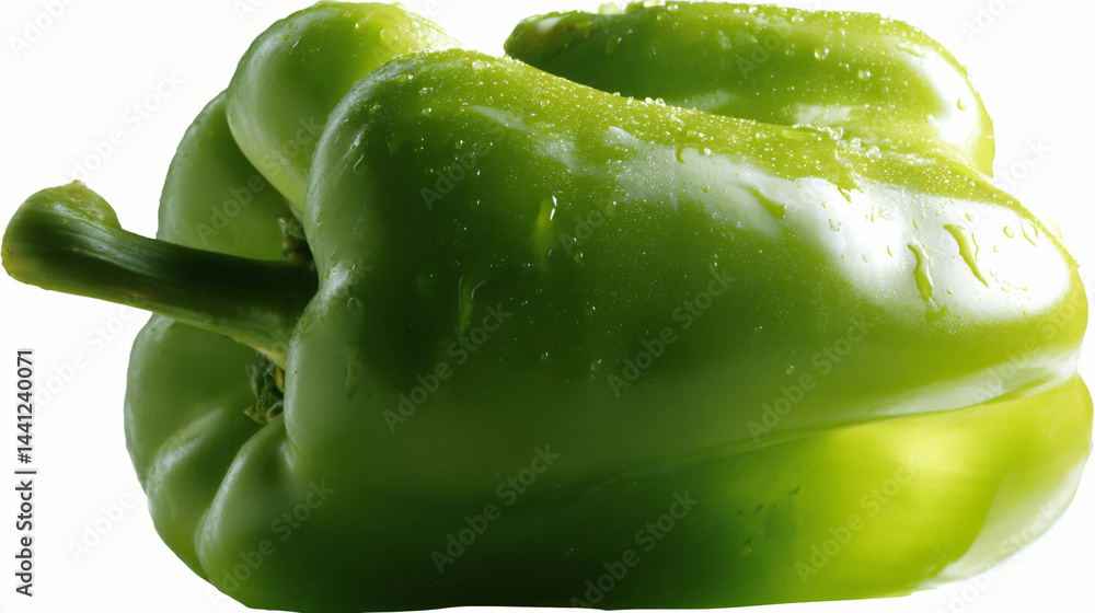 Fresh green bell pepper for culinary use, isolated on a transparent background.