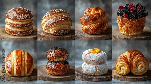 Wallpaper Mural Assortment of baked goods displayed on a wooden surface in a studio setting. Torontodigital.ca