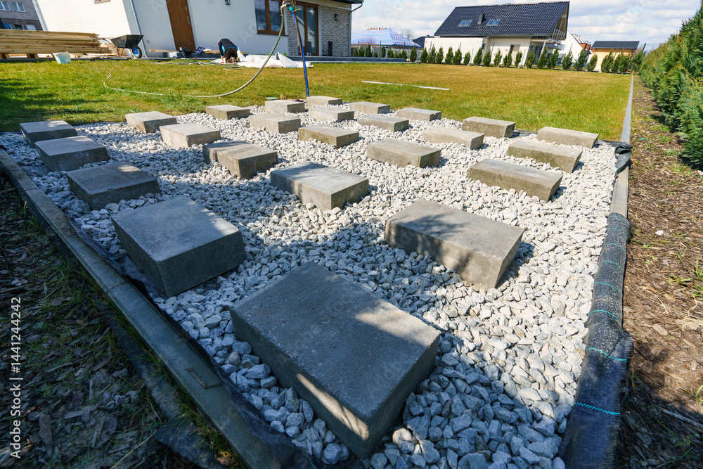 Concrete block foundation for wooden garden shed