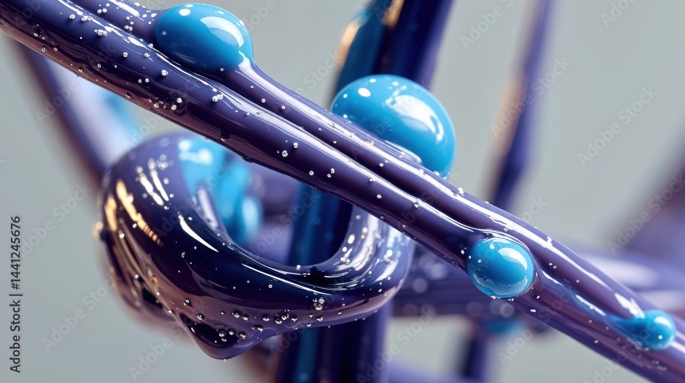 Intricate patterns formed by rich blue and purple paint create a mesmerizing interaction, showcasing how colors blend and flow together in an artistic exploration of texture and movement.