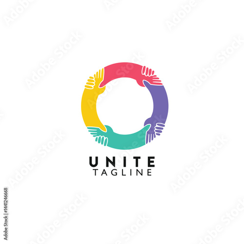 Teamwork unity hands Logo Icon Design Symbol Template Flat Style Vector