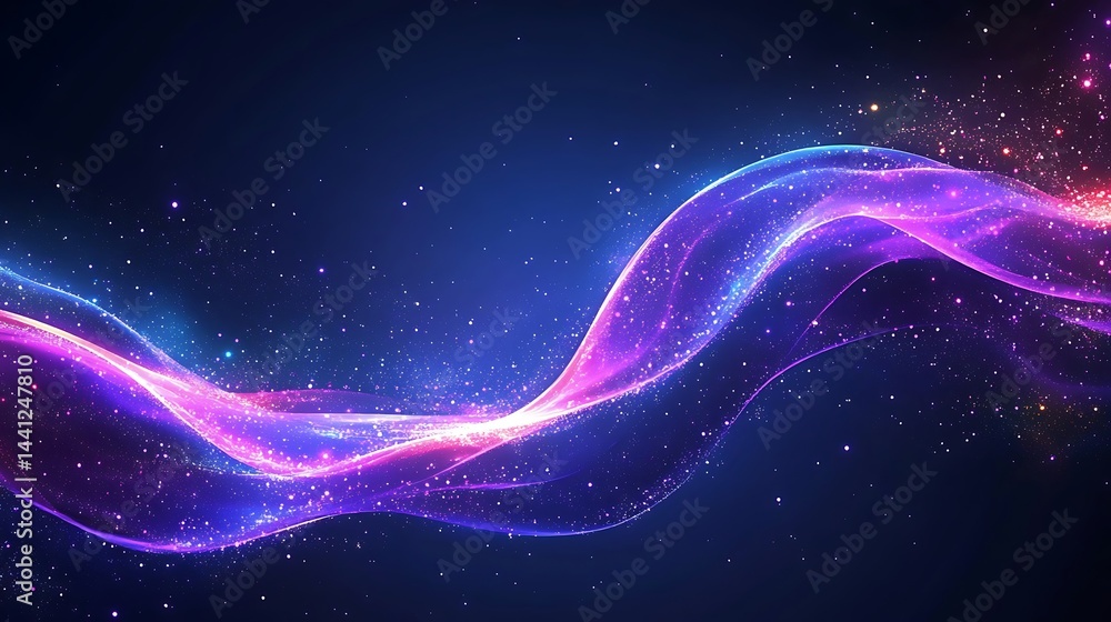 Abstract cosmic waves of pink and blue light on a dark starry background Abstract cosmic waves of pink and blue light on a dark starry background