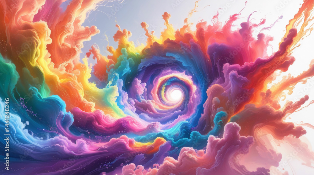 A dynamic burst of vibrant rainbow colors swirling and blending together in a cloud-like formation, creating an energetic and abstract explosion of pigment. A dynamic burst of vibrant rainbow colors swirling and blending together in a cloud-like formation, creating an energetic and abstract explosion of pigment.