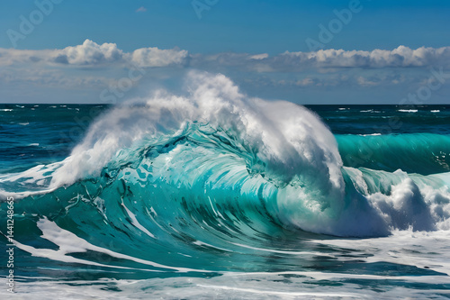 Powerful Ocean Wave Crashing Under Stormy Sky