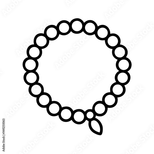 Minimalist black mala beads icon in flat vector outline style, spiritual prayer necklace or meditation accessory, isolated on white background for yoga and mindfulness