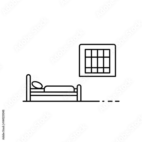 Solitary confinement room with bed and window  