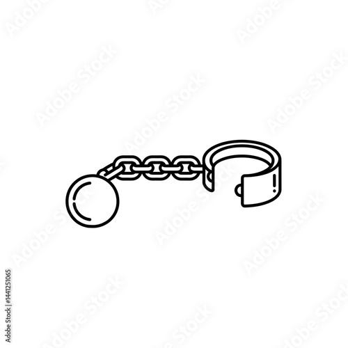 Cannonball and Chain Icon, Minimalist Style. Symbol of Punishment. Law, Crime, Consequence, Justice System, Web/App
