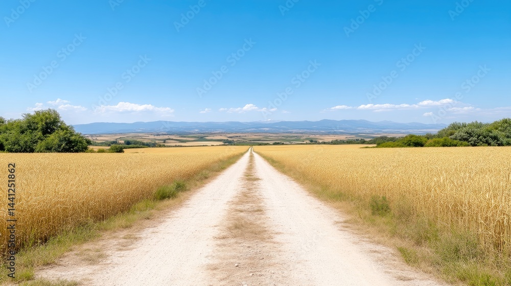 Fototapeta premium Country Road Through Golden Wheat Fields