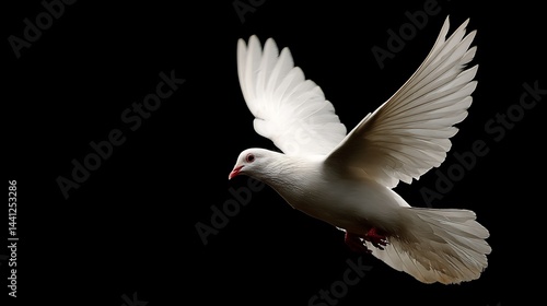 Pure White Dove Mid-Flight on Jet Black Canvas