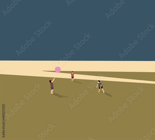 Children playing pink ball in playground public park. Outdoor sport exercising, leisure game activity, or childhood fun lifestyle