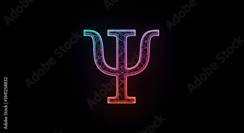 Illuminated Psi Symbol Design Glowing with Neon Colors on Black Background