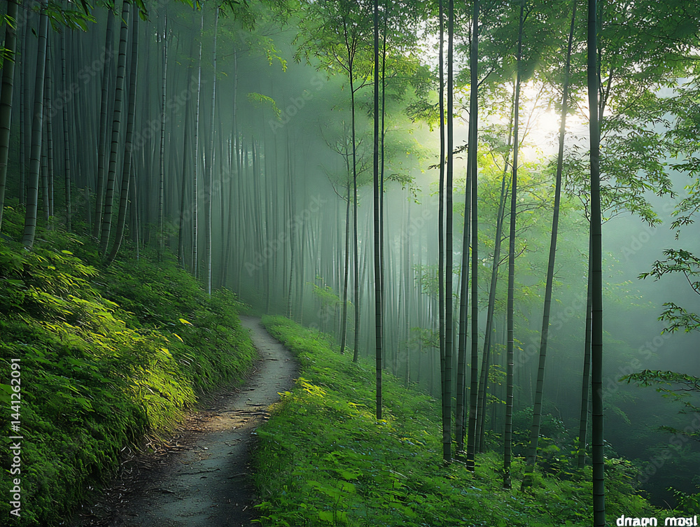Obraz premium silent_bamboo_forest_dawn_mist,