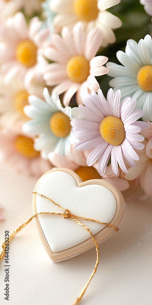 Obraz premium soft gold bouquet heart label