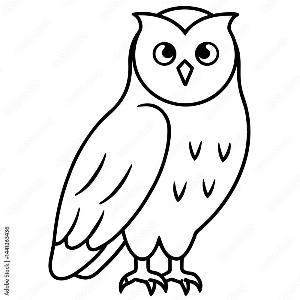 Fototapeta premium Snowy Owl vector line art on white background