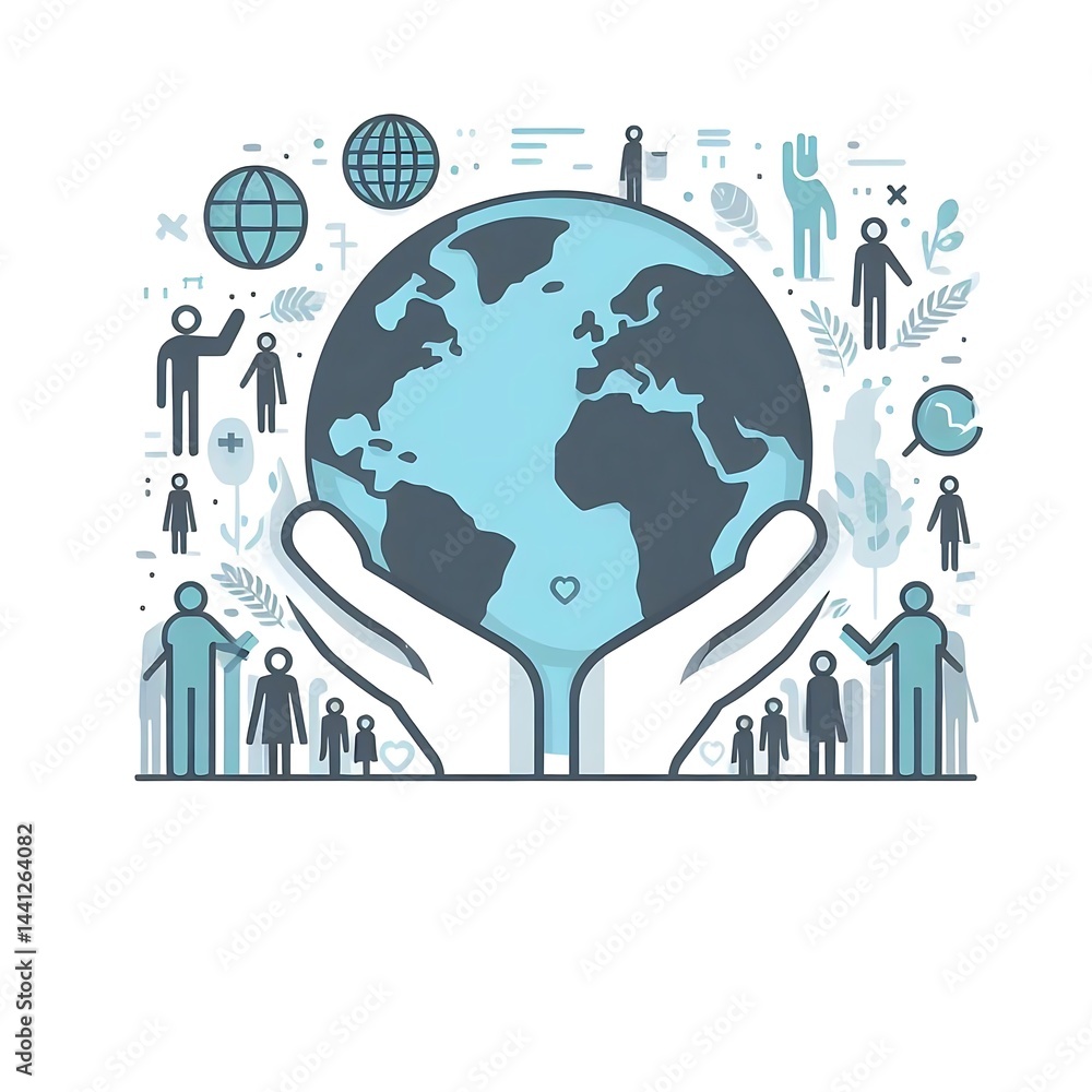 Obraz premium Earth Globe with Flat Humanitarian Aid Icons Poster
