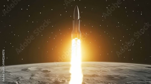The dramatic rocket launch sequence unfolds against the enchanting moonlit sky, capturing the essence of aerospace