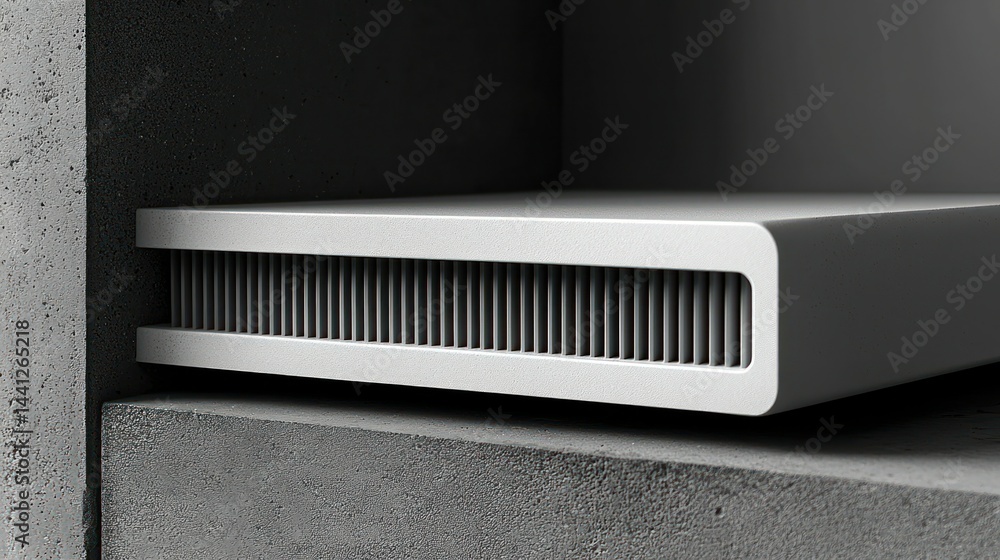 White, ribbed object in concrete niche White, ribbed object in concrete niche