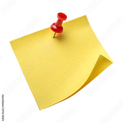 Yellow sticky note with pin is a blank paper reminder for an office memo