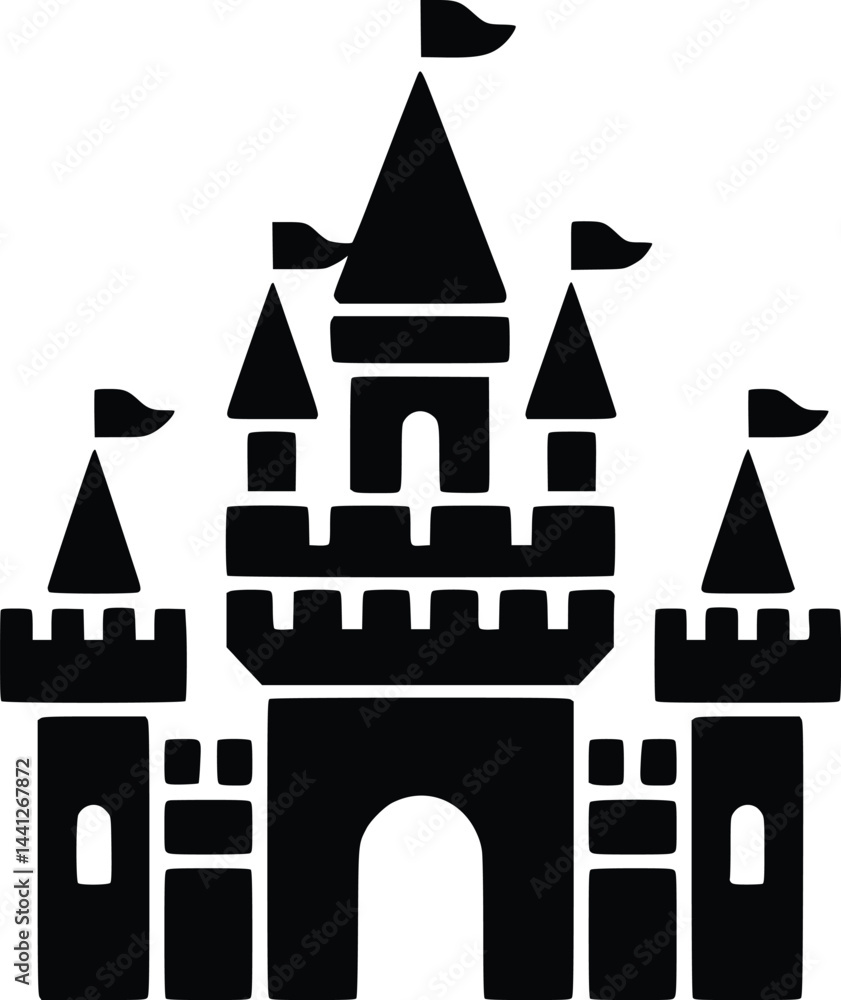 Black and white bold vector of a castle tower, isolated on white background. Black and white bold vector of a castle tower, isolated on white background.