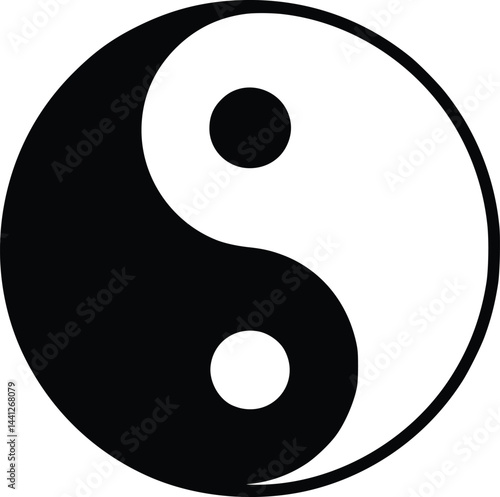 Black and white bold vector of a yin yang icon, isolated on white background.
