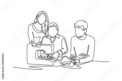  Neighbor sharing concept. Single line draw design. Vector graphic illustration