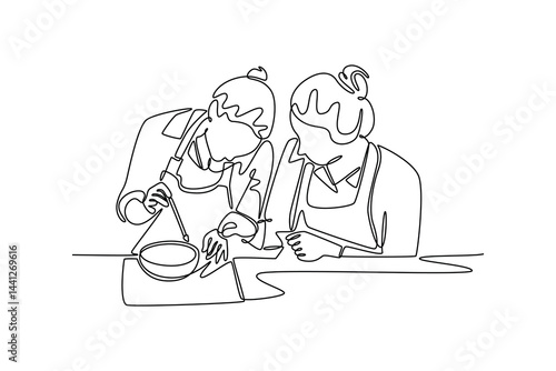  Neighbor sharing concept. Single line draw design. Vector graphic illustration