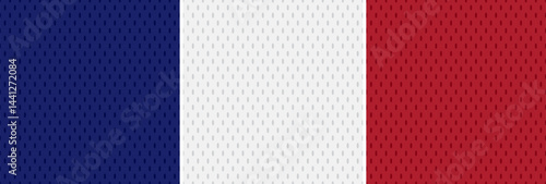 Hockey Jersey Mesh Seamless Vector Patterns in Blue, White and Red. Tricolore Sports Background. Athletic Fabric Texture Close-Up. Breathable and Moisture Wicking Sportswear Textile.