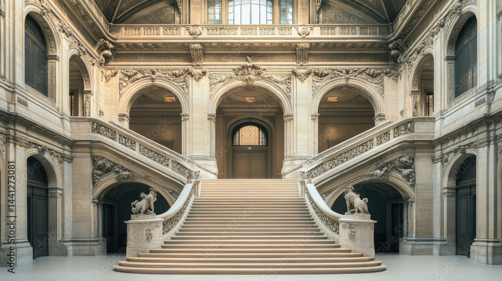 Obraz premium Grandiose Parisian Staircase: Architectural Marvel of Elegance and Grandeur