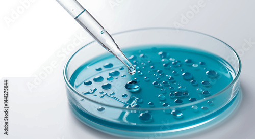 Pipette Dispensing Culture Medium into Petri Dish in High-Resolution Laboratory Close-Up Photograph for Biotech and Scientific Research Applications