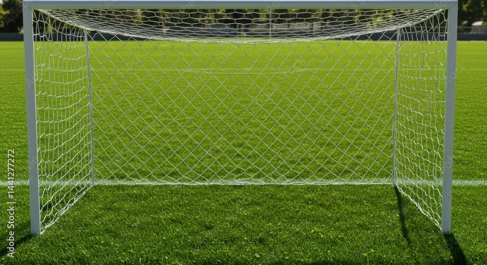 Fototapeta premium Soccer Goal on a Lush Green Field: Ready for the Game