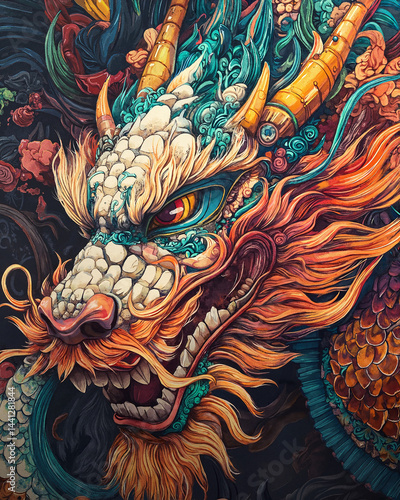 Wallpaper Mural Colorful dragon illustration with intricate patterns and details
 Torontodigital.ca