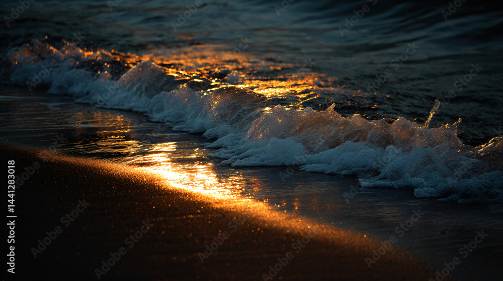 Golden hour waves on the sandy shore.
