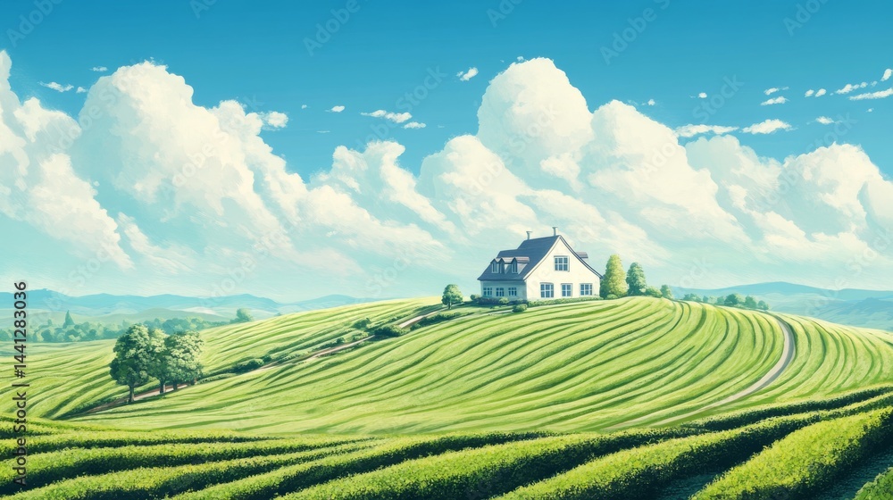 Obraz premium Serene Countryside Home on a Hilltop