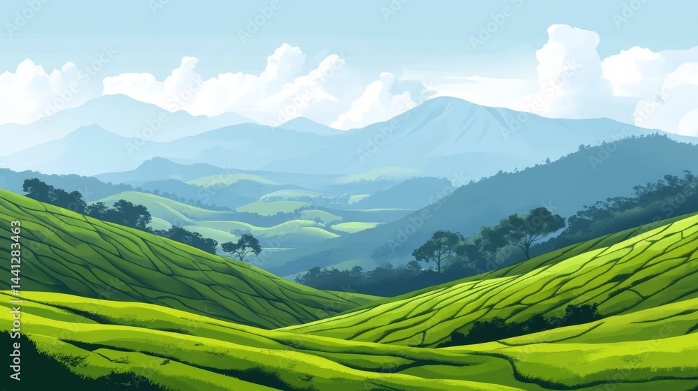 Obraz premium Serene Mountain Valley Landscape Painting