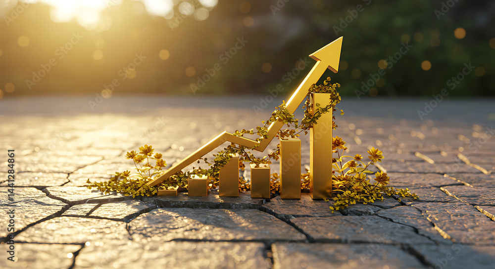 Fototapeta premium Golden Growth Chart: Resilient Nature & Economic Upward Trend