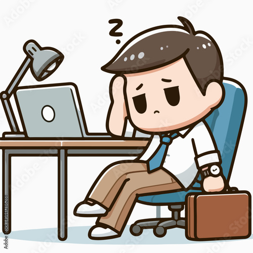 cartoon vector illustration of a tired person working