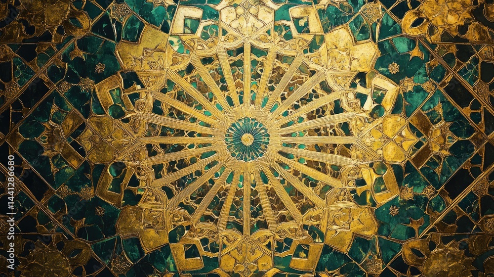 Obraz premium Golden and Emerald Arabesque Ceiling Detail