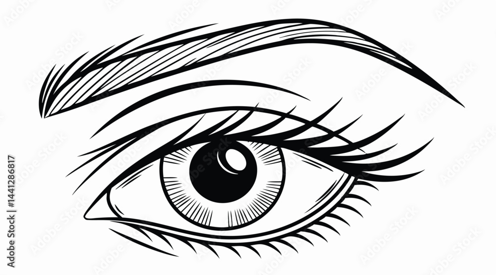 Obraz premium Minimalist Eye and Eyebrow Brush Stroke Illustration
