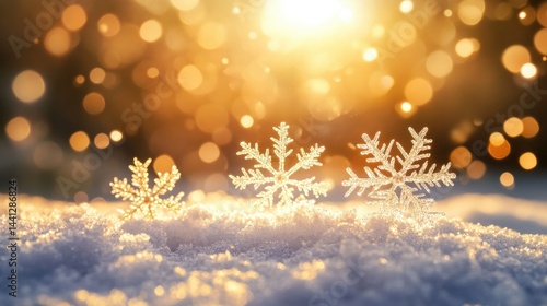 Winter Wonderland: Sparkling Snowflakes at Sunset