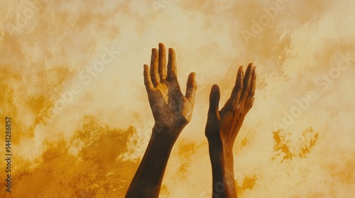 Golden Hour Hands Reaching for the Heavens: A Surreal Artistic Capture