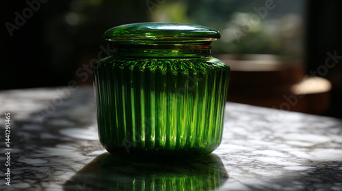 Obraz na płótnie Green ribbed glass canister with lid w salonie