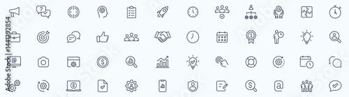 management icon set. Business team building, Work group and cooperation and collaboration icons minimal thin line web icon set. Outline icons collection. Vector illustration