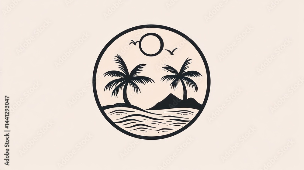 Fototapeta premium Round graphic of tropical beach scene