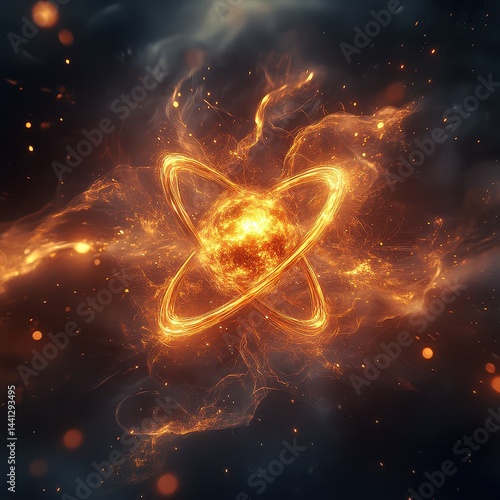 Stunning Abstract Image of Glowing Atom Formation in Dark Space