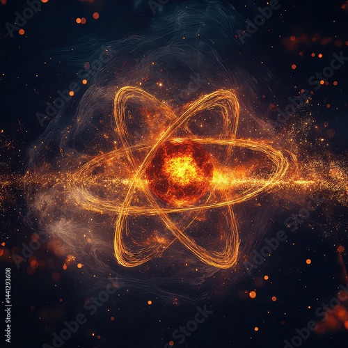 Stunning Atomic Structure with Fiery Nucleus and Energetic Orbits