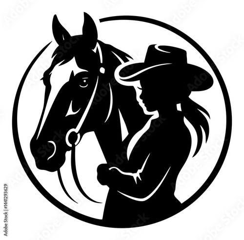 Cowboy Cowgirl Horse Hug Love Logo Sign Graphic Silhouette Shape Clipart Digital Art Illustration
