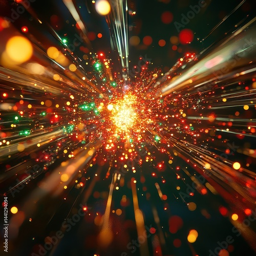 Abstract Explosion of Light Particles in Dark Background Visual