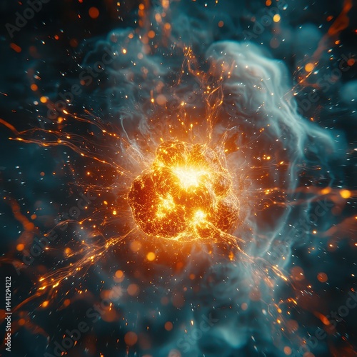 Explosive Energy Burst in Cosmic Background with Blue and Orange Hues
