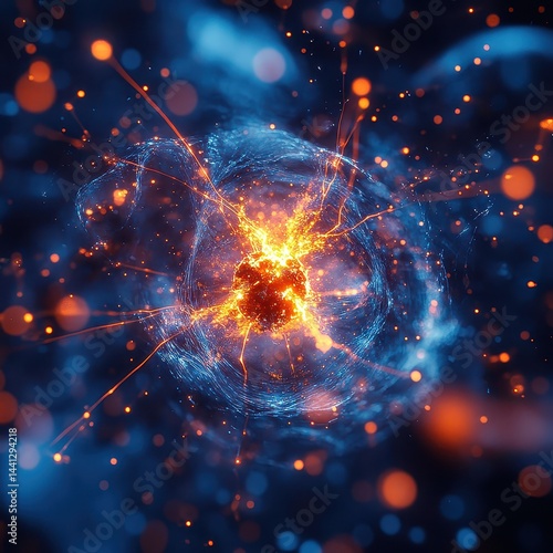 Abstract Colorful Energy Sphere with Radiant Particles on Dark Background