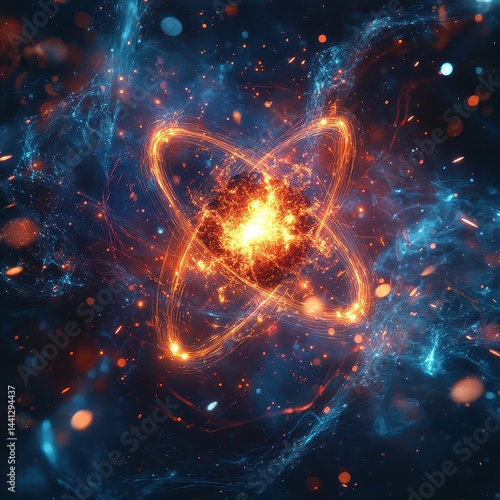 Vibrant Atomic Energy Visualization in Deep Space Background